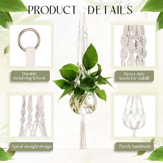 Colingmill 12 Pcs Plastic Plant Propagation with Boho Macrame Hanger Wall Plant Propagation Station Hanging Holder Include Hooks Kit for Indoor Home Garden Office Decor 3 Size (White)