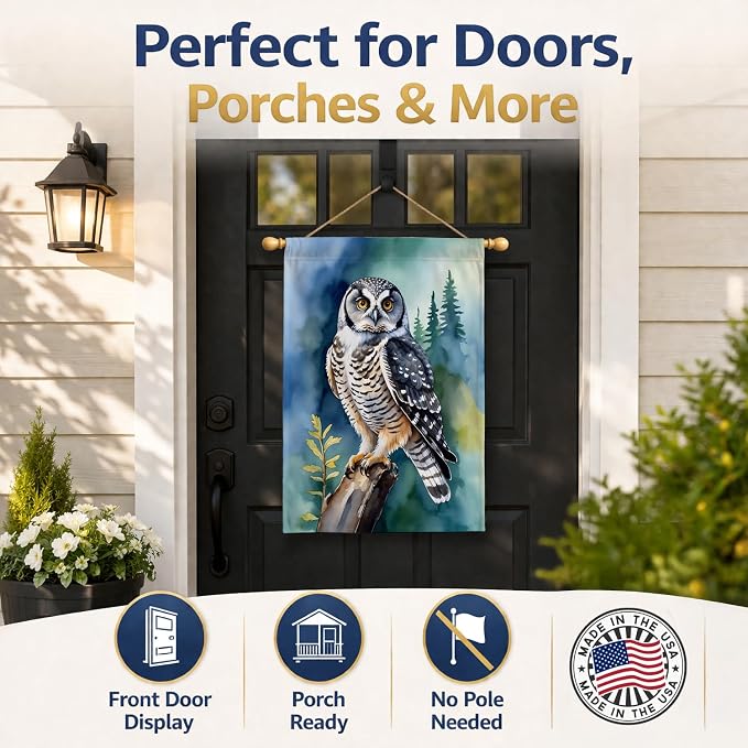 Caroline's Treasures Northern Hawk Owl House Flag Large Porch Sleeve Pole Decorative Outside Yard Banner Artwork Wall Hanging, Polyester, House Size, Multicolor
