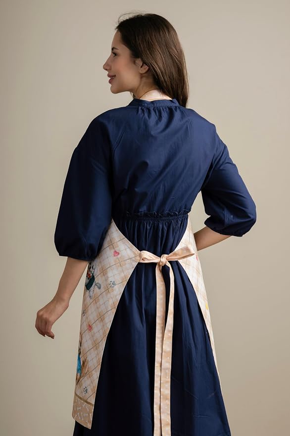 Maison d' Hermine Aprons for women with Pocket 100% Cotton (27.50"x31.50") | Adjustable Neck Strap & long ties Apron Men Chef Wedding Cooking Gardening Server Maid