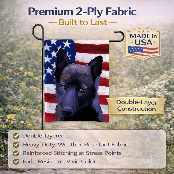 Caroline's Treasures CK6437GF Black Norwegian Elkhound American Flag Garden Flag Mailbox Flag Decorative Yard Flag Banner Outside Patio Artwork Yard Flower Beds, Garden Size, Multicolor
