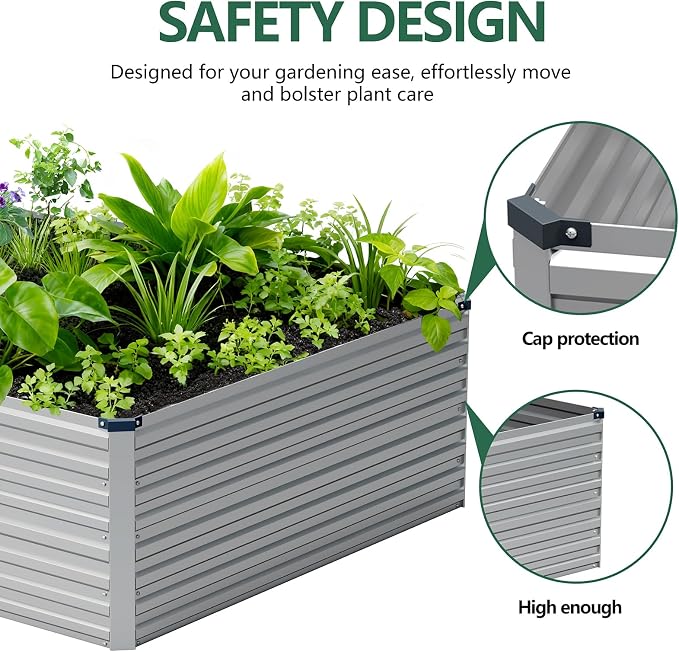 Vengarus 8x4x2FT Galvanized Raised Garden Bed Kit, Deep Root Planter Box Outdoor Large Planter Raised Beds for Planting Flowers,Vegetables and Herbs-Silver