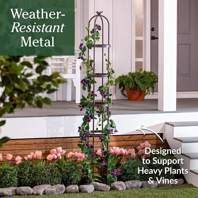 Evergreen 7 ft Garden Trellis for Climbing Plants Outdoor Metal Garden Obelisk, Indoor Plant Trellis for Potted Plants & Heavy Vines Support, Bronze
