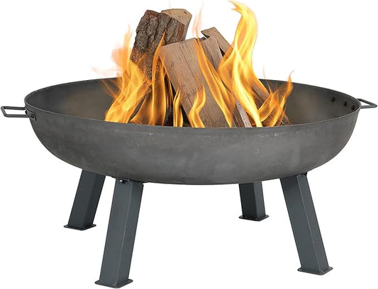 Sunnydaze Cast Iron Heavy Duty Fire Pit for Outside - Wood Burning Outdoor Fire Pit Bowl with Handles for Patio, Backyard, Camping - 34" - Gray