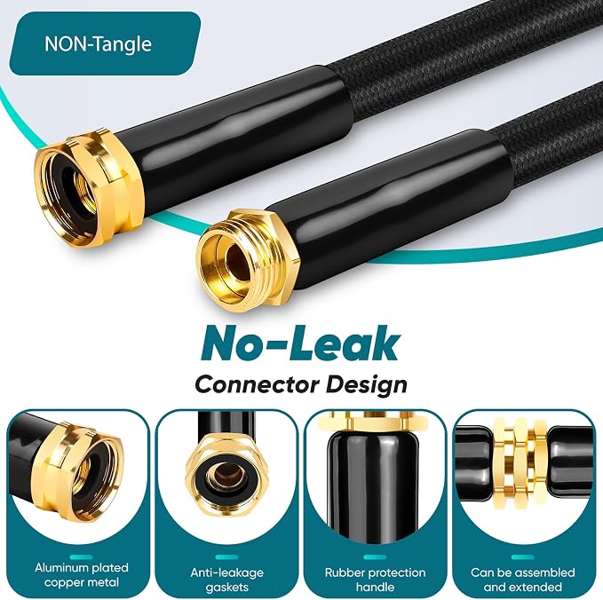 Garden Hose 100FT, Non-Expanding Lightweight Water Hose With 10-Function Nozzle, Leak-Proof, No-Knot, Easy to Carry and store, Wear-Resistant, Sturdy, 3/4GHT, Designed for Garden, Yard, Outdoor