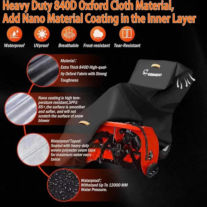 Snowblower Covers Waterproof Outdoor,Heavy Duty 420D Snow Blower Cover with Waterproof Strip,Air Vent,2 Reflective Handles,Windproof Buckle,Large Protective Cover for Gas Snow Thrower Outside Storage