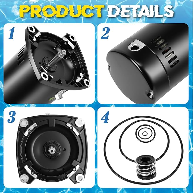 USQ1152 Pool Pump Motor 48Y Frame Fit for Century A.O. Smith 1.5 HP ASQ165 | 3450 RPM, 48Y Frame, 115/230V Dual Voltage, 19.2/9.6 Max Amps, Replacement for ASQ165 EUSQ1152