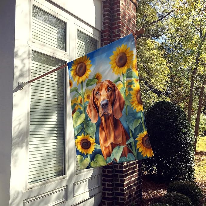 Caroline's Treasures DAC6148CHF Redbone Coonhound in Sunflowers House Flag Large Porch Sleeve Pole Decorative Outside Yard Banner Artwork Wall Hanging, Polyester, House Size, Multicolor