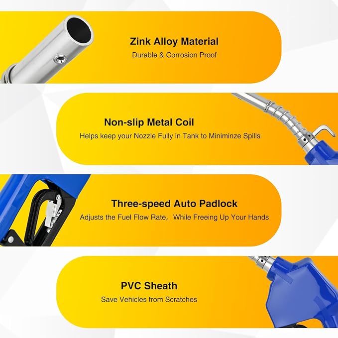 Nilight 3/4" NPT Fuel Nozzle with Fuel Hose Swivel, Automatic Shut Off Gas Pump Transfer Refilling Nozzle with Adjustable Speed Padlock for Gasoline, Kerosene, Diesel
