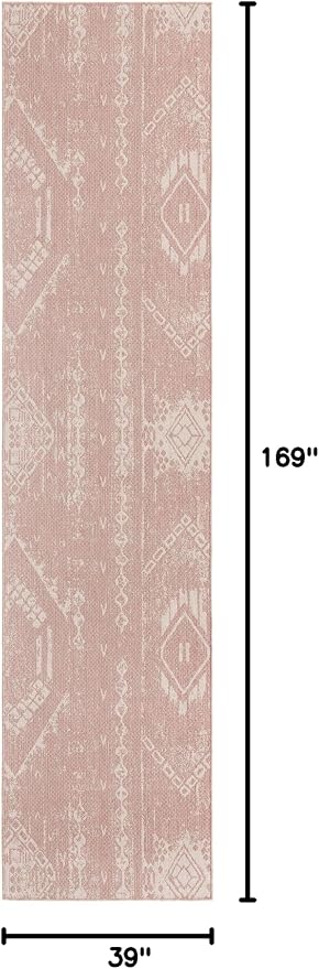 Unique Loom Outdoor Bohemian Collection Area Rug - Anthro (3' 3" x 14' 1" Runner, Pink/ Ivory)