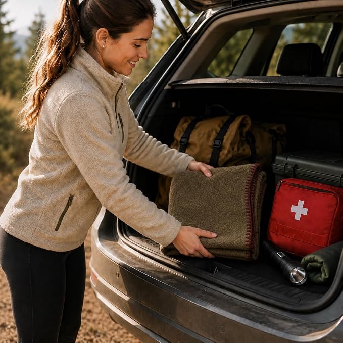 Wool Camping Blanket - 70% Wool Heavy-Duty Military Style Throw, Warm & Washable, Fire Retardant Cover for Emergency, Survival & Outdoor Use - Perfect for Camping, Car, Home & Hiking, Olive 62x84