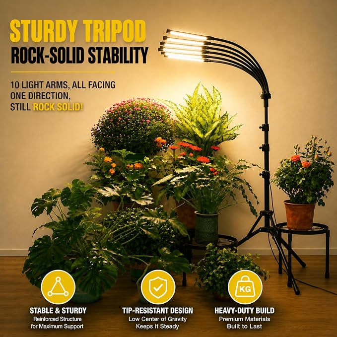 Grow Lights for Indoor Plants [ 10 in1 ] 500 LEDs, Full Spectrum Grow Light for Indoor Growing with Tripod Stand, Auto On/Off Timing 4/8/12H, Plant Grow Lights Indoor.