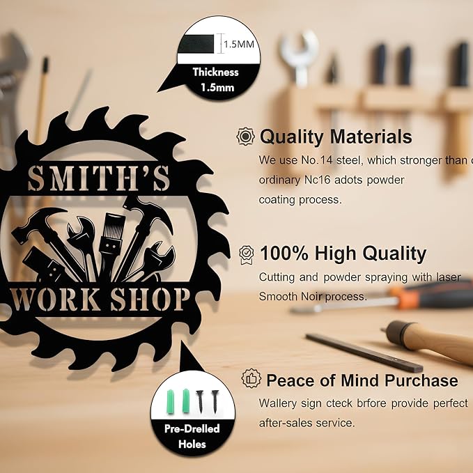 Personalized Metal Workshop Sign Custom Garage Sign for Men Dad Grandpa Husband Man Cave Wall Decor Tool Room Metal Wall Art Father’s Day Gift