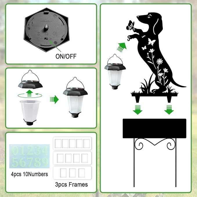 Solar House Numbers for Outside,Metal Dachshund Dog Address Signs for Houses with Glow in the Dark,Outdoor Decorative for Garden,Lawn,Patio,Path