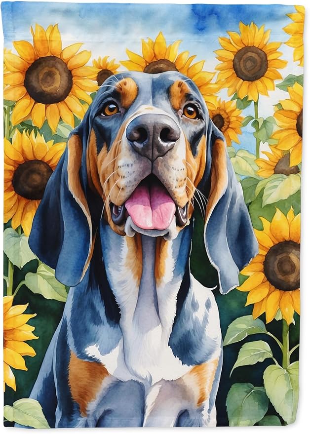 Caroline's Treasures DAC6007GF American English Coonhound in Sunflowers Garden Flag Mailbox Flag Decorative Yard Flag Banner Outside Patio Artwork Yard Flower Beds, Garden Size, Multicolor