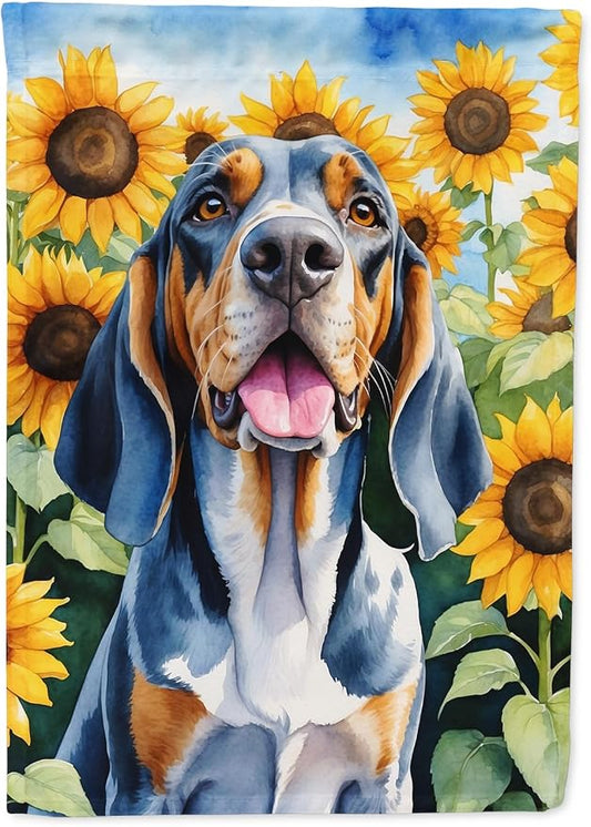 Caroline's Treasures DAC6007CHF American English Coonhound in Sunflowers House Flag Large Porch Sleeve Pole Decorative Outside Yard Banner Artwork Wall Hanging, Polyester, House Size, Multicolor