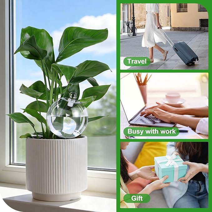 26 oz Extra Large Plant Self Watering Globes Top Fill - Upgraded Plastic Water Bulbs, Slow Release Terracotta Self Watering Planter Insert, Plant Watering Devices System, Water Spikes Stakes (6 Pack)