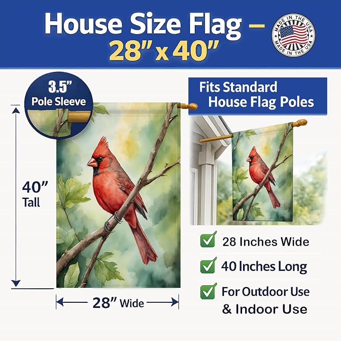 Caroline's Treasures West Virginia Northern CardInal House Flag Large Porch Sleeve Pole Decorative Outside Yard Banner Artwork Wall Hanging, Polyester, House Size, Multicolor