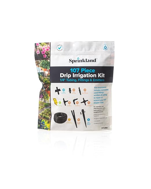 Sprinkland® Drip Irrigation Repair and Extension Kit | Made in USA | 107 Piece | 1/4” Fittings, Emitters & Tubing