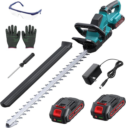 24'' Cordless Hedge Trimmer with 2 Rechargeable Batteries & Charger, 3000RPM Brushless Electric Handheld Bush Clipper, 180° Rotatable Head, 2/3'' Blade Gap, Gardening Gifts for Father’s Day