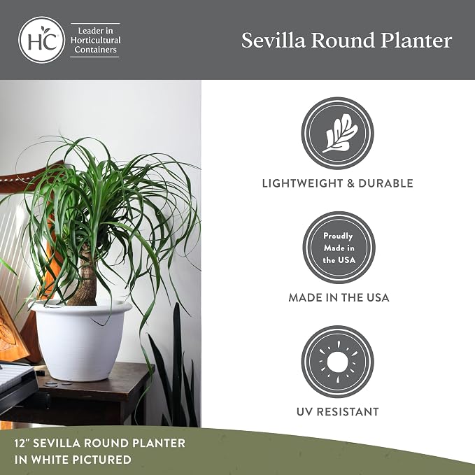 The HC Companies Sevilla Flower Planters - Durable Outdoor & Indoor Planter - Round Lightweight Self Watering Plant Pots for Herbs & More (12" Cappuccino, Pack of 2)