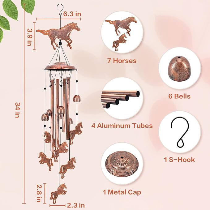 Horse Wind Chimes for Outside,Horse Gifts for Women Men/Memorial Gift/Sympathy Gift/Birthday Gifts Metal windchimes Outdoors/Indoors,Garden Decor,Patio,Home,Porch,Yard Decorations