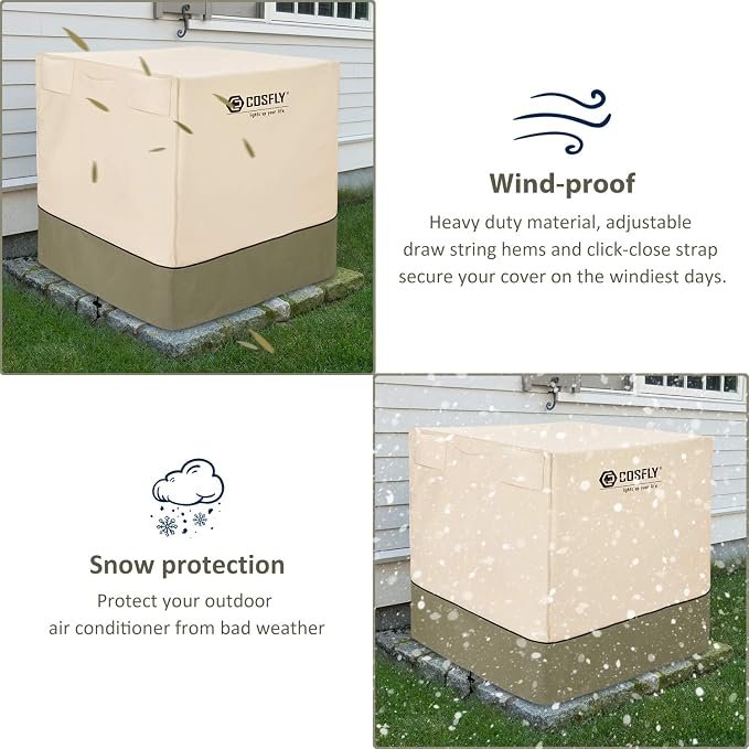 COSFLY Air Conditioner Cover for Outside Units, AC Cover 30 x 30 x 36 Inch | Heavy Duty, Waterproof 600D Oxford, Windproof, Tear Resistant, Anti-snow, Air Vent Prevent Condensation, Easy Install, Square