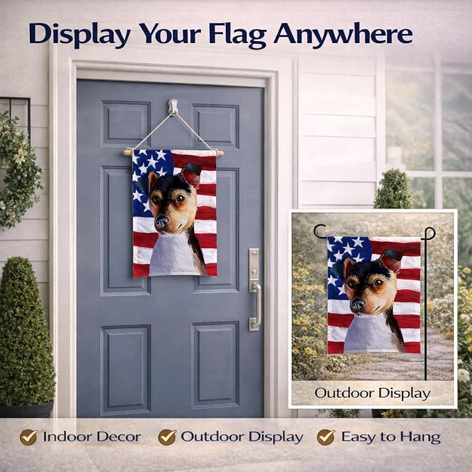 Caroline's Treasures CK6460GF Brazilian Terrier Dog American Flag Garden Flag Mailbox Flag Decorative Yard Flag Banner Outside Patio Artwork Yard Flower Beds, Garden Size, Multicolor
