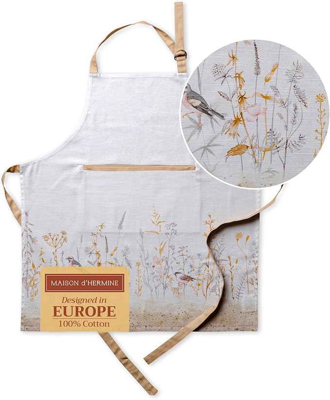 Maison d' Hermine Aprons for women with Pocket 100% Cotton (27.50"x31.50") | Adjustable Neck Strap & long ties Apron Men Chef Wedding Cooking Gardening Server Maid