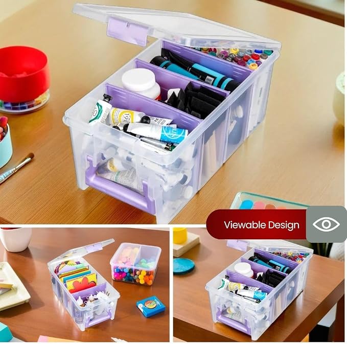 ArtBin Semi Satchel Portable Craft Organizer with 3 Dividers - Clear Plastic Storage Case for Art & Craft Supplies (Pack of 4)