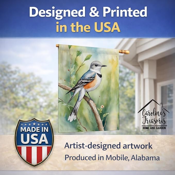 Caroline's Treasures Oklahoma Scissortailed Flycatcher House Flag Large Porch Sleeve Pole Decorative Outside Yard Banner Artwork Wall Hanging, Polyester, House Size, Multicolor