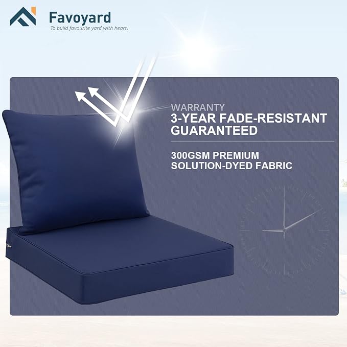 Favoyard Outdoor Seat Cushion Set 19 x 19 Inch Waterproof & Fade Resistant Patio Furniture Cushions with Removable Cover Deep Seat & Back Cushion with Tie Straps for Chair Sofa Couch
