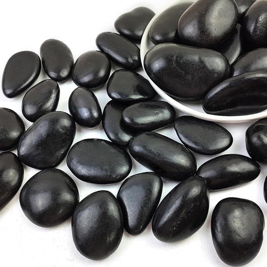 Polished Black River Rocks - 2-3 inch 40LB High Polished Decorative Pebbles, Stones for Landscaping, Natural River Rocks for Outdoor Décor, Plants,Vase Filler,Fish Tank
