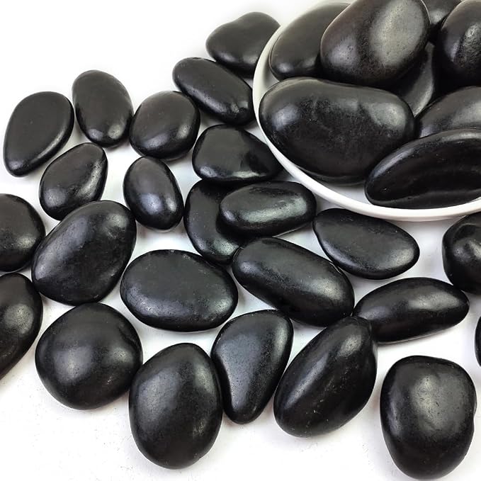Polished Black River Rocks - 2-3 inch 10LB High Polished Decorative Pebbles, Stones for Landscaping, Natural River Rocks for Outdoor Décor, Plants,Vase Filler,Fish Tank