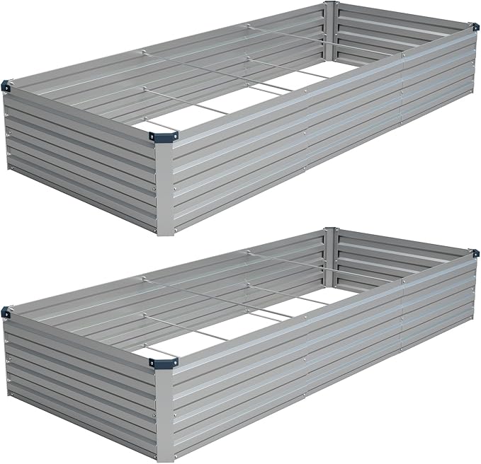 Vengarus 2 Pack 9x3x1FT Galvanized Raised Garden Bed Kit, Outdoor Metal Planter Box for Vegetables, Rectangular Steel Container, Easy Assembly (Silver)