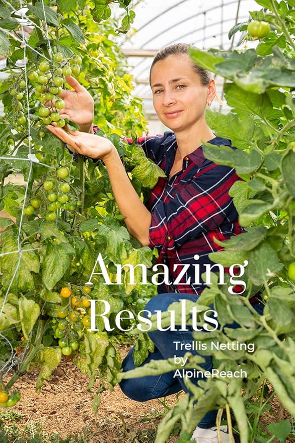 AlpineReach Trellis Netting 4ft x 328ft Heavy Duty Plastic White - 6 Inch Mesh Support Twine for Growing High Yield Tomatoes, Peas, Vine Climbing Plants Fruits Vegetables