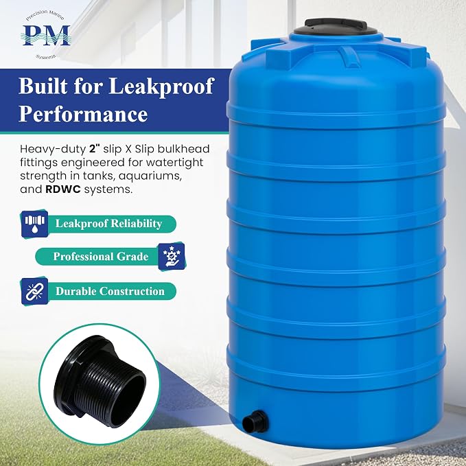 2 Inch Bulkhead Fitting 16 Pack, Heavy Duty Slip x Slip Tank Adapter, Durable Water Tank Connector for Aquariums, Rain Barrels, Hydroponics, Reservoirs, Ponds & Irrigation Systems