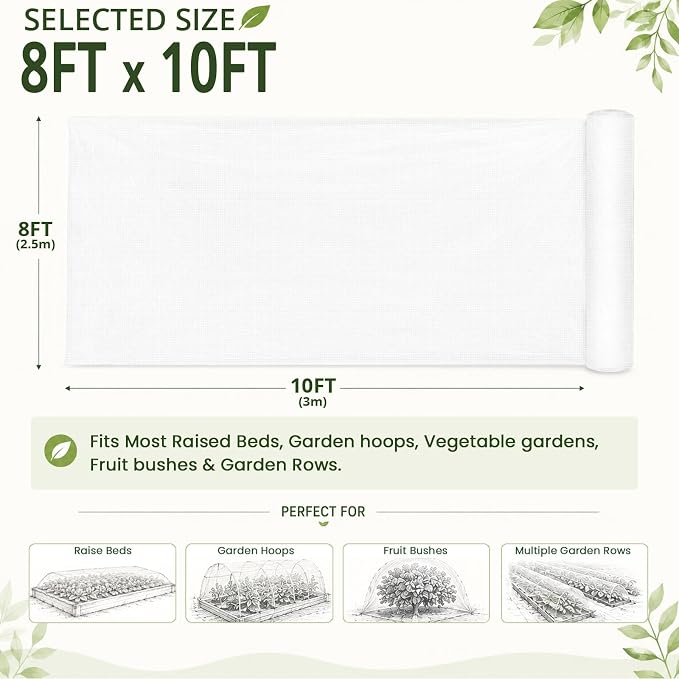 8Ft x 10Ft Garden Netting, Fine Mesh Insect Netting for Plant Protection, Mosquito Bug Bird Barrier Mesh Cover for Vegetables Fruits Flowers Raised Beds