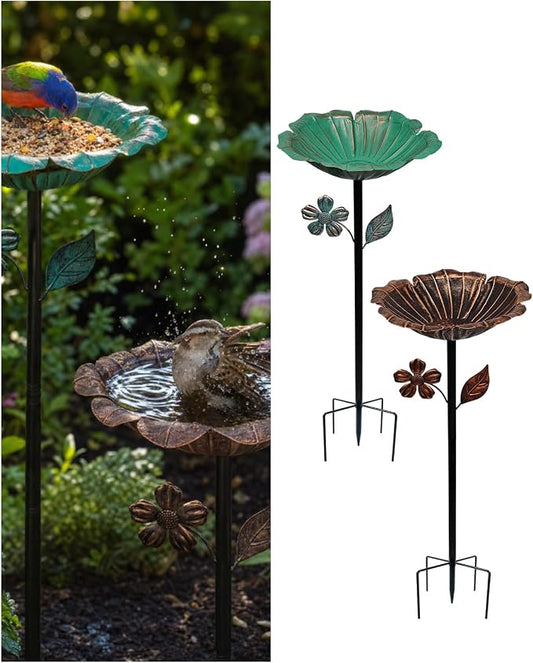 2PCS Vintage Metal Bird Bath Feeder 5-Prong Stake for Garden Patio | Vintage Metal Bird Bath & Feeder, Weatherproof, Easy Install, Ideal Garden Patio Decor.