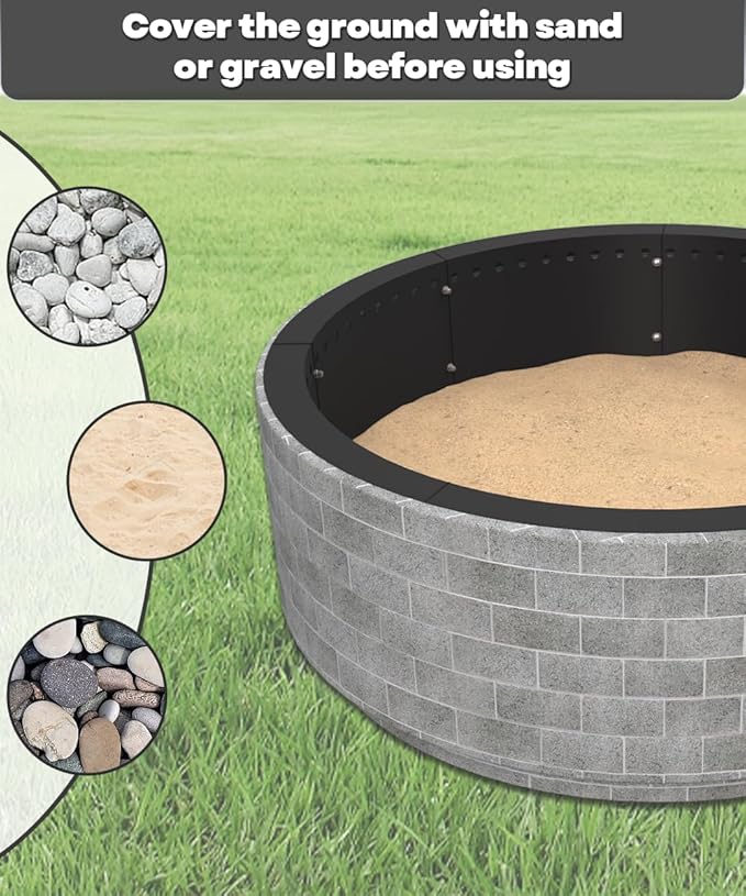 36 Inch Smokeless Fire Pit Ring Insert Outdoor, Heavy Duty Metal Steel DIY Firepit Rim Liner Round Campfire Rings for Outside Wood Burning Above or In-Ground, Black