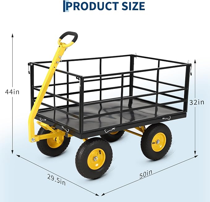Garvee 1500 LB Garden Dump Cart with 13 in All Terrain Tires, 3-in-1 Yard Wagon Cart with Removable Side Panels, Heavy Duty Outdoor Metal Utility Wagon Yard Trailer for Outdoor Lawn, Yard, Backyard | 13 in All Terrain Tires, 3-in-1 Utility Yard Wagon C...