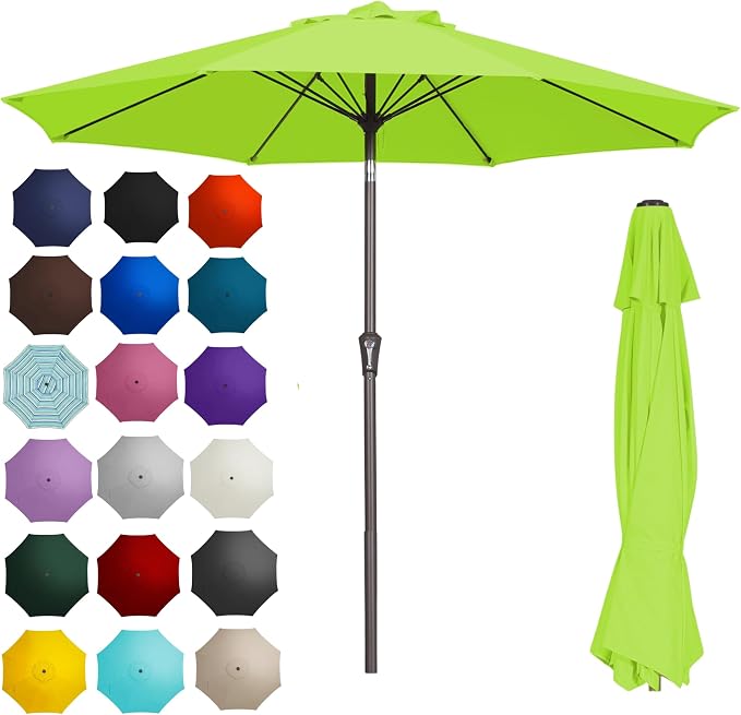 PatioKingdom 9FT Patio Outdoor Umbrella-UPF 50+ Sun Shade with Wind Vent, Push-Button Tilt & Smooth Crank Lift, Rust-Resistant Fiberglass Frame for Garden, Backyard,Yard (Apple Green)