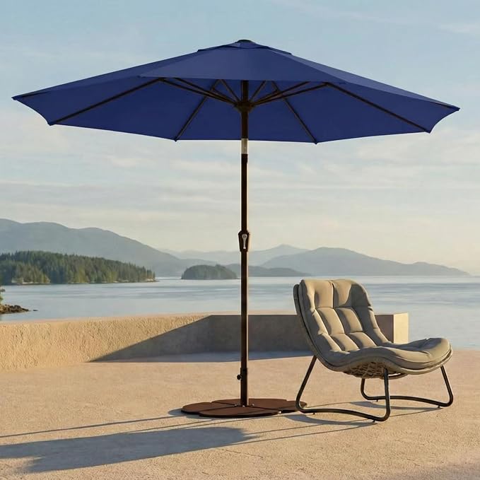 Kingdura 10FT Outdoor Patio Umbrella, Round Market Table Umbrella with Push‑Button Tilt and Crank Lift, 8 Sturdy Metal Ribs, UV50+ Protection Canopy for Backyard, Lawn, Deck, Poolside, Garden (Navy blue)