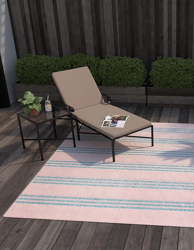 Jill Zarin Jill Zarin Outdoor Collection Area Rug - Anguilla (7' 10" Square, Pink and Aqua/ Blue)