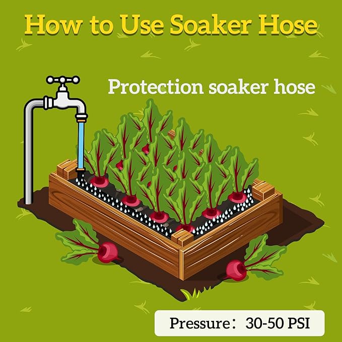 LINEX Flat Soaker Hose 1/2" x 75 ft with Stake for Garden Beds Drip Hoses Irrigation Sprinkler Heavy Duty Save Water 80%