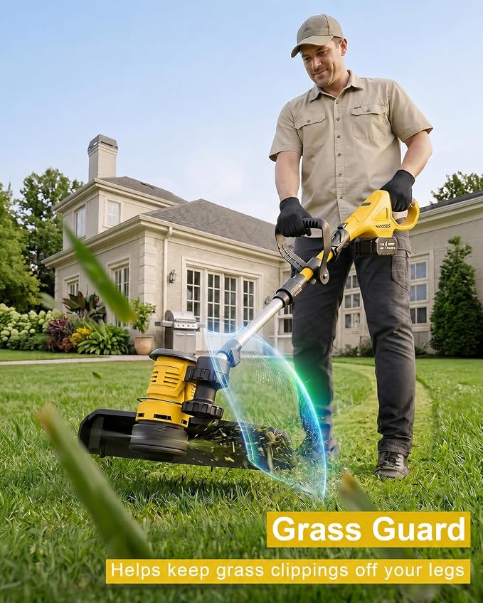 DEGGE Cordless Electric Weed Wacker, 2X 3.0Ah/ 21V/ 12" Battery Powered Weed Eater, 2 in 1 String Trimmer & Lawn Edger with Auto Feed, 650W Motor, 8 Spools for Yard Garden Sideway (Charger Included)