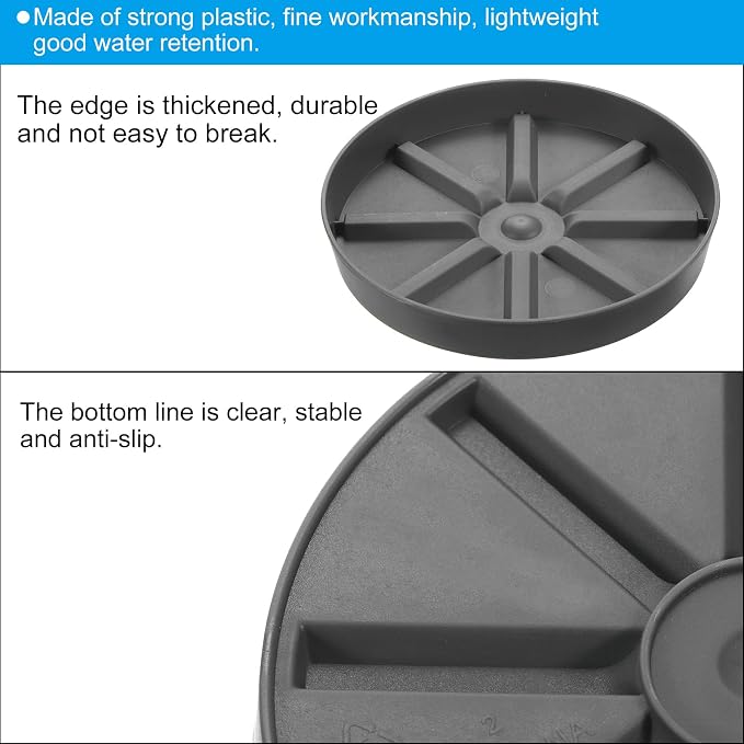 PATIKIL Plant Pot Saucers 7.5 Inch, 6 Pack Plastic Round Plant Pot Thicker Flower Drip Tray for Indoor Outdoor, Gray