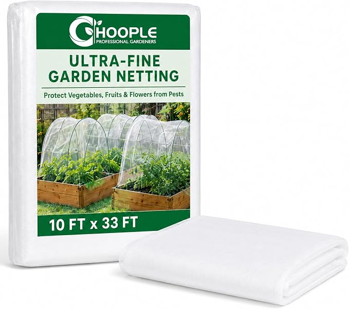 HOOPLE Garden Netting 10 FT x 33 FT, Ultra-Fine Mesh Plant Cover, Bug Netting for Garden, Insect Pest Barrier Row Cover for Vegetables, Fruits & Flowers, Lightweight Breathable Garden Mesh Netting