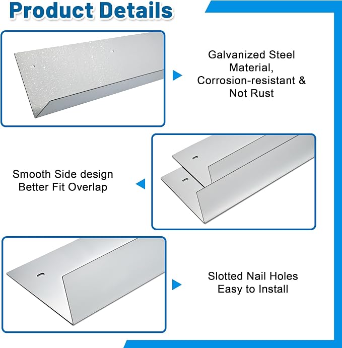 AIWFL 2PCS Roof Rain Diverter,3.28FT Rain Gutter Diverter Galvanized Steel Roofing Rainwater Diverter for House Shingle,0.06" Thick Rain Gutter Guards Diverter with 12 Corresponding Nails