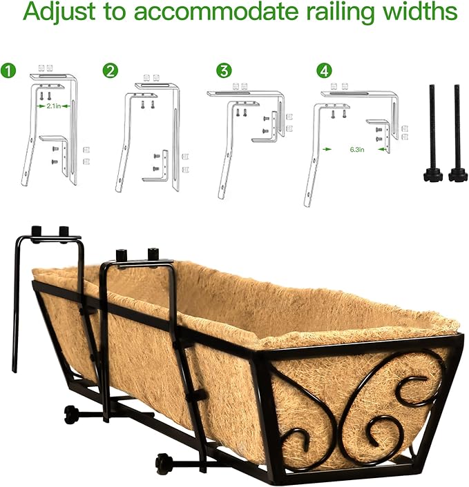 Y&M 30 Inch Butterfly Window Box Planter. Railing Planters for Outdoor Plants, Over the Railing Planter Boxes & Wall Mount, Rust-Resistant Steel with Coco Coir Liner for Balcony, Deck - 6 PCS