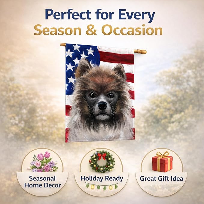 Caroline's Treasures CK6510CHF Elo Dog American Flag House Flag Large Porch Sleeve Pole Decorative Outside Yard Banner Artwork Wall Hanging, Polyester, House Size, Multicolor
